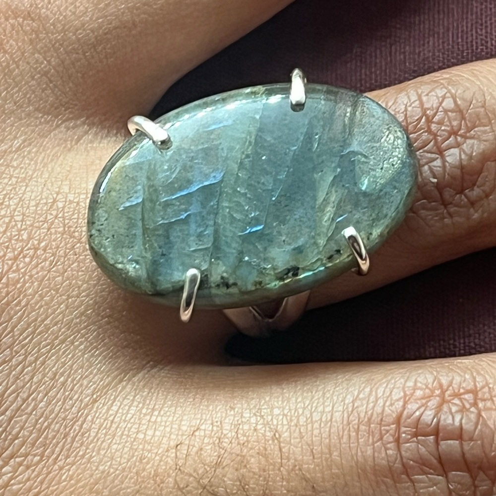 Sterling Silver Large Oval Labradorite Ring Size 6.75